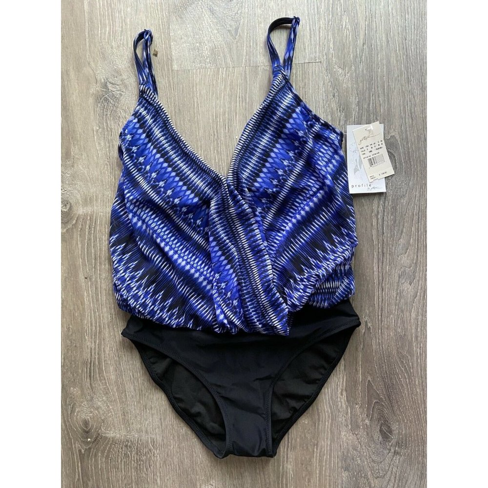 Profile By Gottex Swimsuit 1Piece. Black/Blue Sz 8
